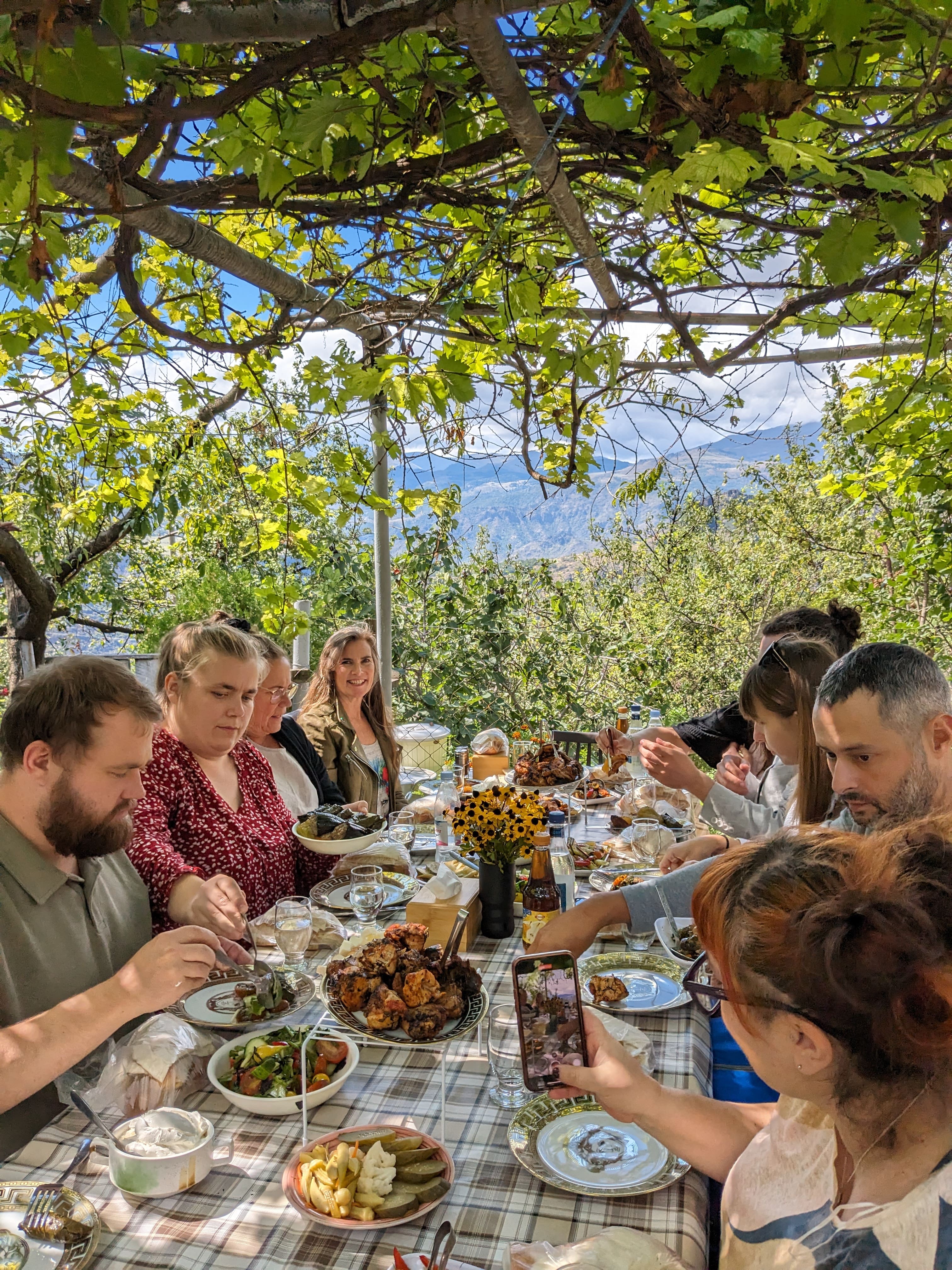 Local lunch under the vines on an Armenia Day Trip