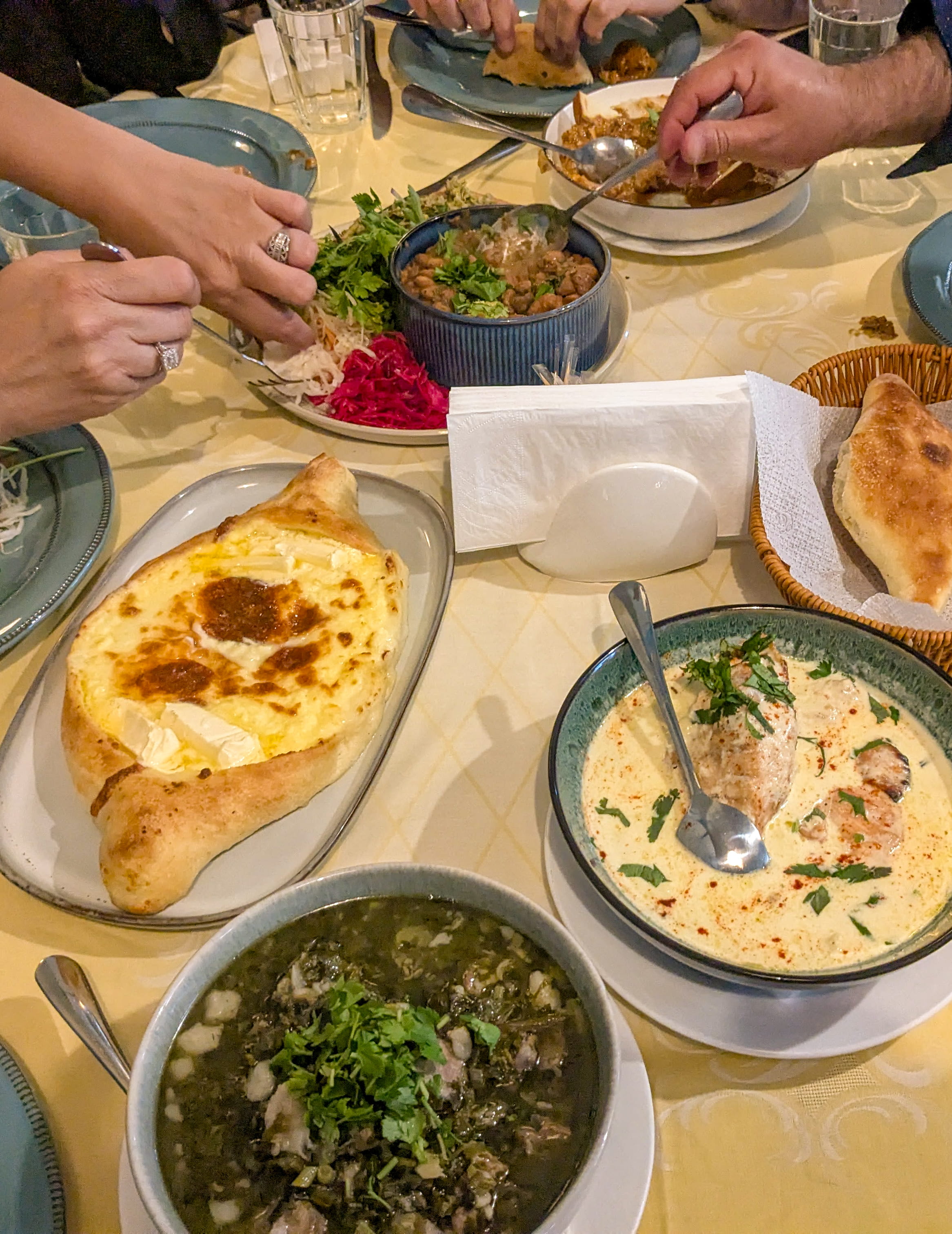Community feast table full of authentic Georgian bites
